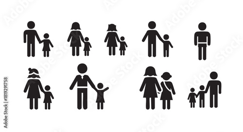 Family icons representing mother father and child stick figures