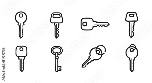 Four key icons isolated on a white background in black outline