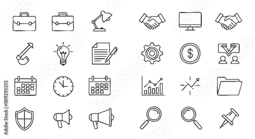 Hand Drawn Business and Planning Icons for Organization and Productivity