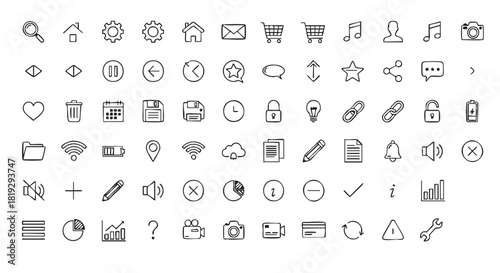 Hand drawn interface icons vector set for app design and web development