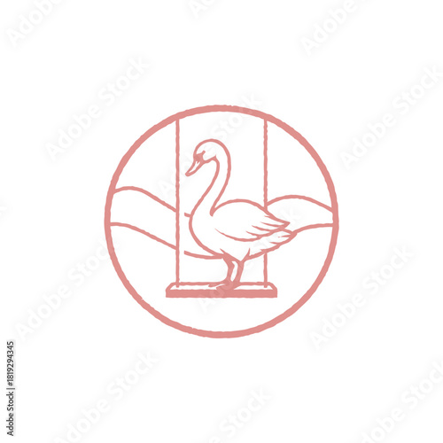 legant Swan Resting on a Hammock Inside a Circular Logo Design