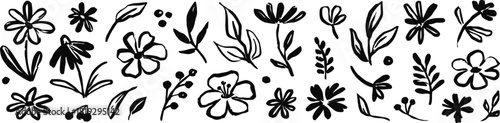 horizontally, elements., (1101), monochrome, expressive, design, foliage, outline, collection, doodle, white, artistic, description:, sketch, vector, elements, drawn, nature, flowers, creative, keywor