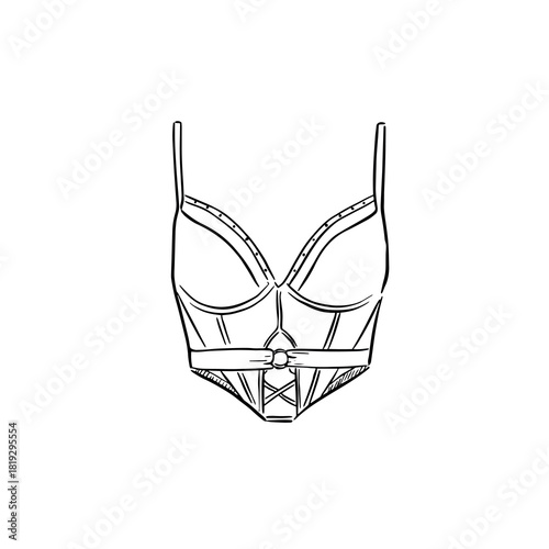 Hand drawn bra in black line. 