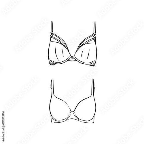 Two bras illustrations hand drawn in black line.