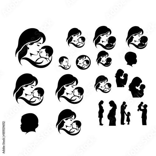 silhouette pack of mother and child love