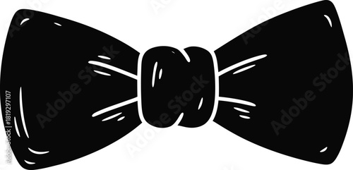 Doodle simple bow tie icon, hand-drawn solid black on white, uneven knot, quick clothing sketch