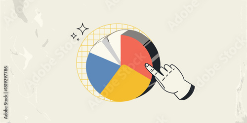 Hand pointing at pie chart for business analysis and data visualization
