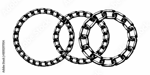 Interlocking chain rings hand drawn illustration of connection and strength