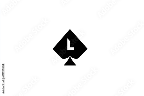Free Download Modern Black Spade Playing Card Suit Symbol with Abstract White Letter L Design Element on Clean White Background - GFXLoad