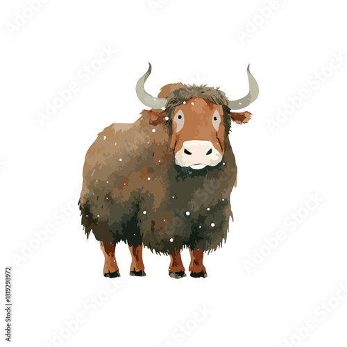 Adorable Cartoon Yak Illustration Wild Animal Character.