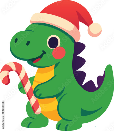 Hand Drawn Style Dinosaur with Santa Hat and Winter Elements for New Year Party Invitation Vector Art