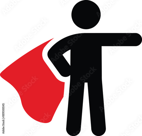 superhero, figure, silhouette, man, person, cape, red, black, standing, icon, symbol, hero, brave, strong, power, leadership, success, achievement, victory, gesture, outstretched, arm, isolated, white