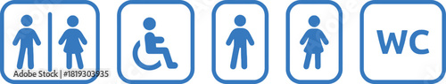 restroom, toilet, wc, men, women, male, female, disabled, accessibility, wheelchair, icon, symbol, blue, white background, graphic, design, public, facilities, signage, information, convenience, unive