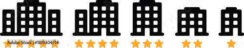 filled, landmarks, silhouette, below, quality, star, orange, suggesting, buildings, architecture, design, including, row., icons, score, selection, stars, description:, vector, apartment, buildings/, 