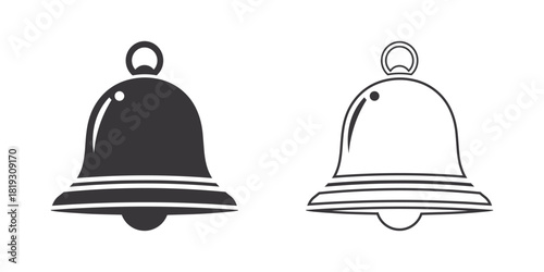 Bell icon, solid black and outline versions, notification and reminder symbols, minimalist vector illustration for app and web design