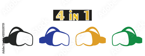 Immersive Virtual Reality Headset Icon Set, Gaming and Metaverse Technology Vector Symbol