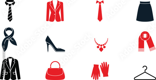 Black and red clothing and accessory icons necktie