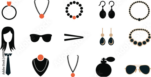 Collection of fashion accessories and jewelry icons