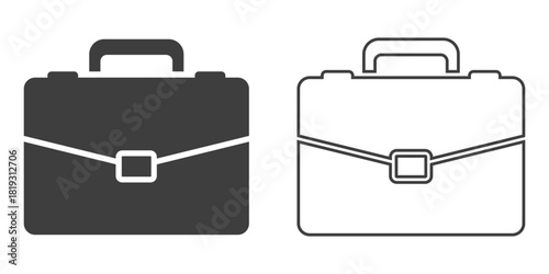Briefcase icon, professional business case for documents, solid black and outline vector illustration for work and finance