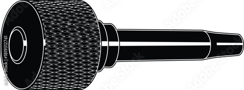 Black silhouette of metal knurled thumb screw with textured head, vector illustration isolated on white background, for industrial hardware design and mechanical engineering.