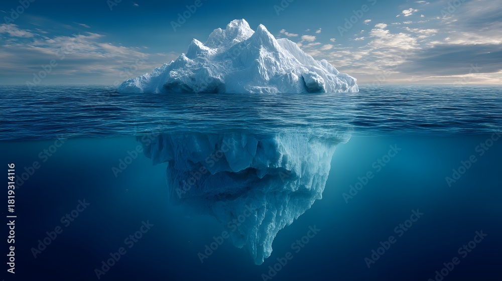 Fototapeta premium Majestic Iceberg Floating in Deep Blue Ocean with Underwater View.