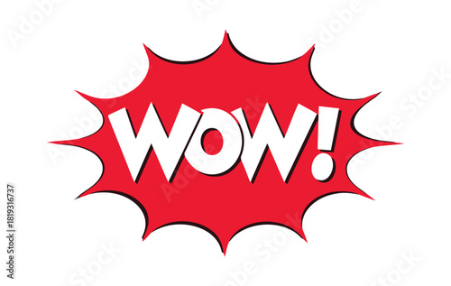 A stylized red comic book explosion shape displays the word "WOW!" in bold white letters, representing surprise or excitement.