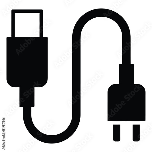 Black and white usb typec cable isolated on white background for charging electronic devices and data transfer