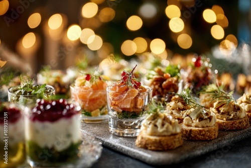 Holiday appetizers creating festive atmosphere for catering event