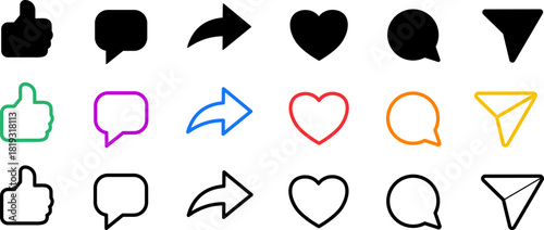 Icons for social media and engagement, a set of modern interface elements for online platforms, high-quality vector graphics for digital communication and interaction