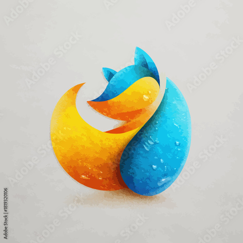 Abstract stylized fox illustration with vibrant blue and orange gradient colors and liquid texture, modern graphic design element on a light background.