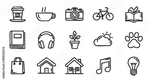 Collection of black and white lifestyle icons vector illustration art