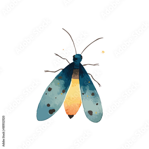 Colorful Watercolor Moth Illustration with Glowing Abdomen.