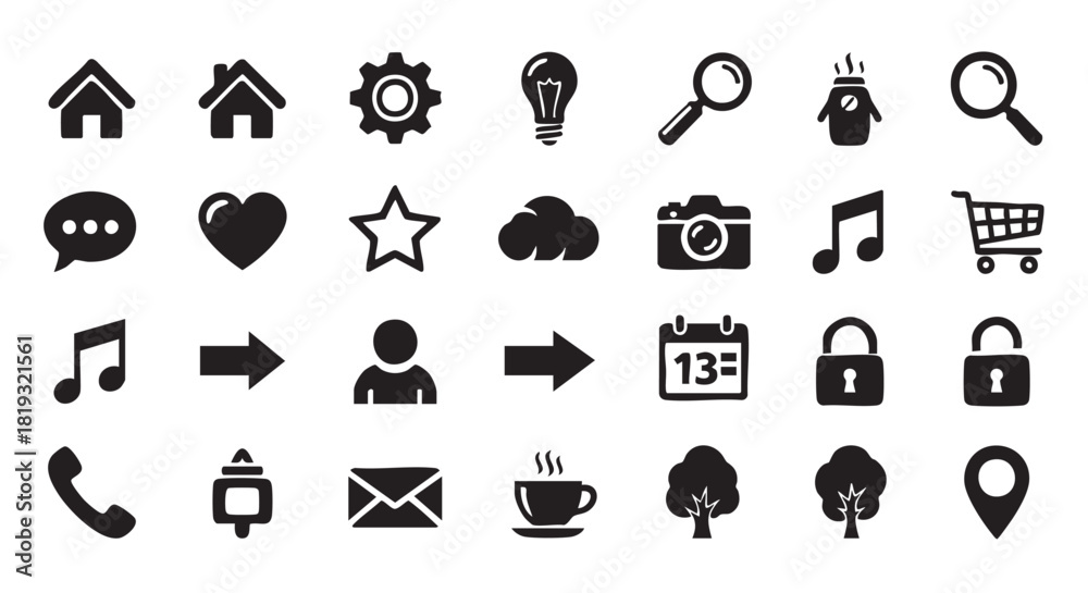 Fototapeta premium Collection of simple black and white icons for web or app design