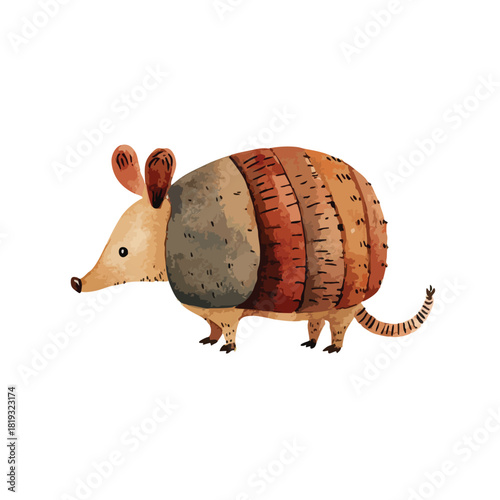 Cute Armadillo Watercolor Illustration Wild Animal Art.