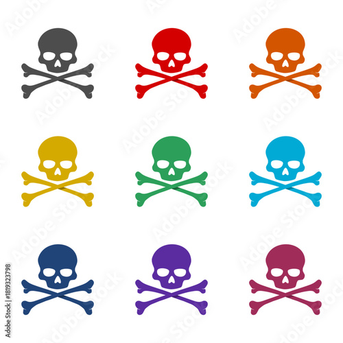Skull And Crossbones icon isolated on white background. Set icons colorful