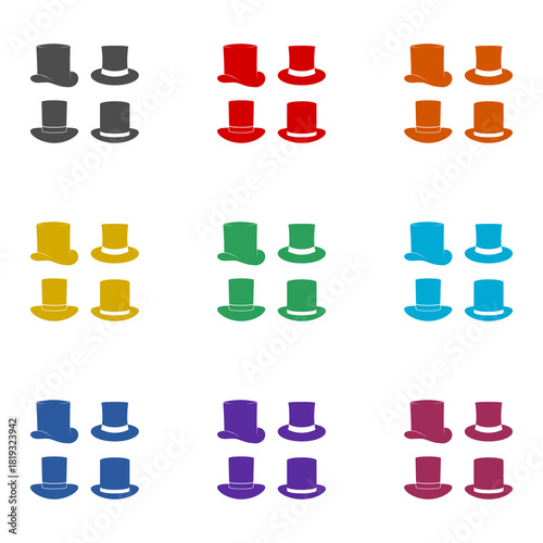 Top hat icons set isolated on white background. Set icons colorful