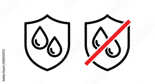 Vector illustration of waterproof and nonwaterproof shield isolated on, protection concept