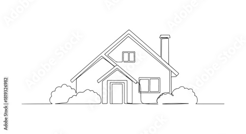 Detailed dwelling concept in a unique single continuous line art drawing, a scalable vector illustration ideal for architectural design and modern graphic projects