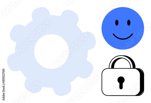 Security concept. Security elements thumbs up padlock and gear data protection, user satisfaction, and system performance. Security for apps, online platforms, user experience, and operations