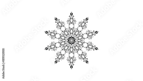 Silver Christmas snowflake decoration isolated on a white background, useful for winter holiday pattern design or vector crystal illustration