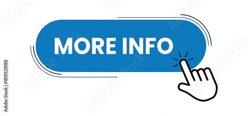 A digital cursor hand icon clicks on a blue button labeled 'MORE INFO', indicating an interactive element on a website.