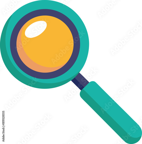 Magnifying glass icon with teal frame on orange background