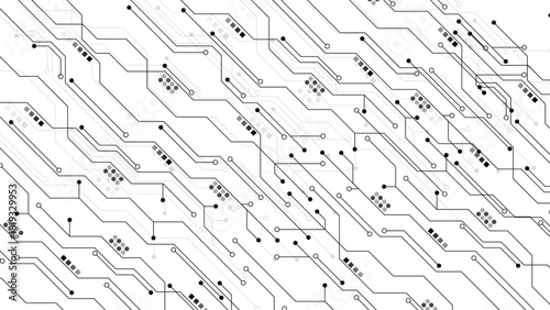 Electronic circuit with empty space on white background. Dots and lines connection circuit design
