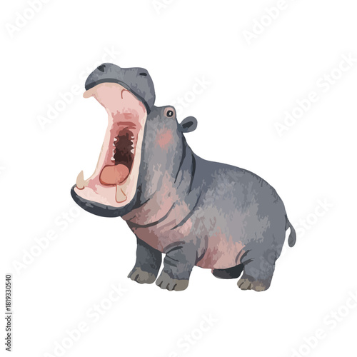 Cute Cartoon Hippo with Wide Open Mouth.