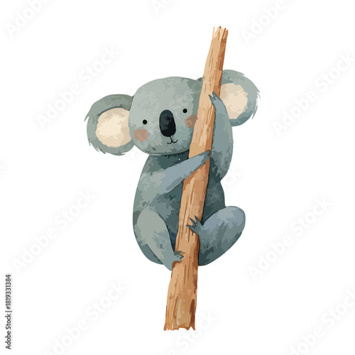 Cute Cartoon Koala Bear Clinging to Tree Branch Illustration 1.