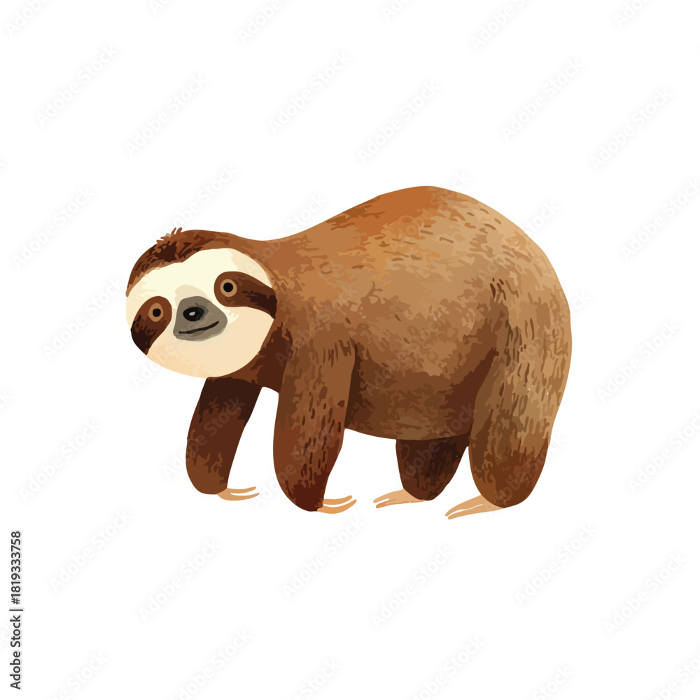 Obraz premium Cute Cartoon Sloth Illustration Standing Adorable Animal Character.