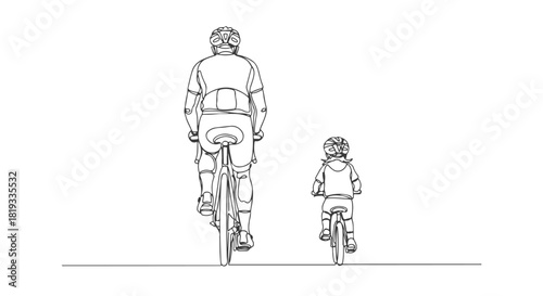 Continuous Line Art Single Line Drawing of Cyclists, Simple and Minimalist