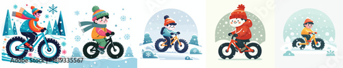 little boy riding a fatbike on a snowy road