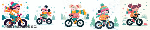 little girl riding a fatbike on a snowy road