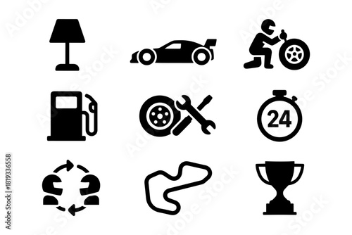 Silhouette icons: racing, automotive, and eco elements for modern infographics